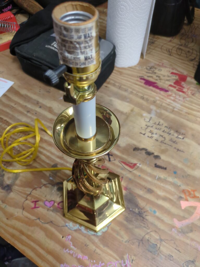 This lamp had a 3-way switch in it which wasn't working. Not only did we get it working again, but both the owner and a mentor learned how a 3-way switch works!