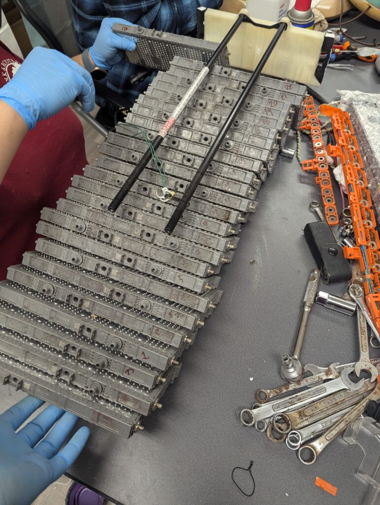 A disassembled battery pack from a Toyota Prius A disassembled battery pack from a Toyota Prius